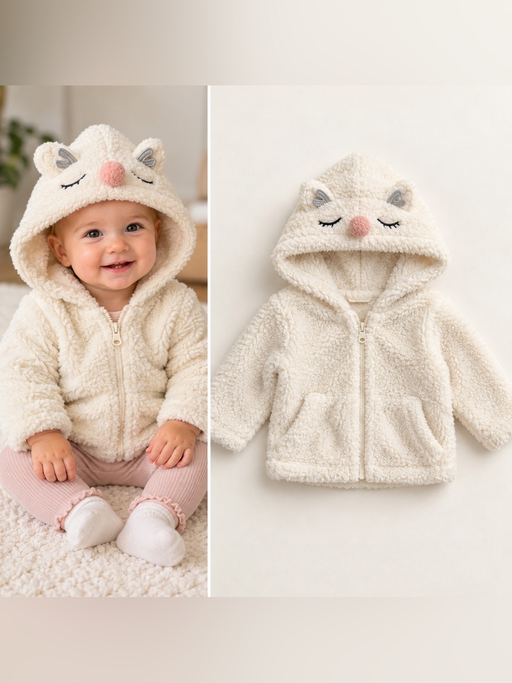 OshKosh B’gosh Baby Girl Sherpa Animal Hood Jacket 6M